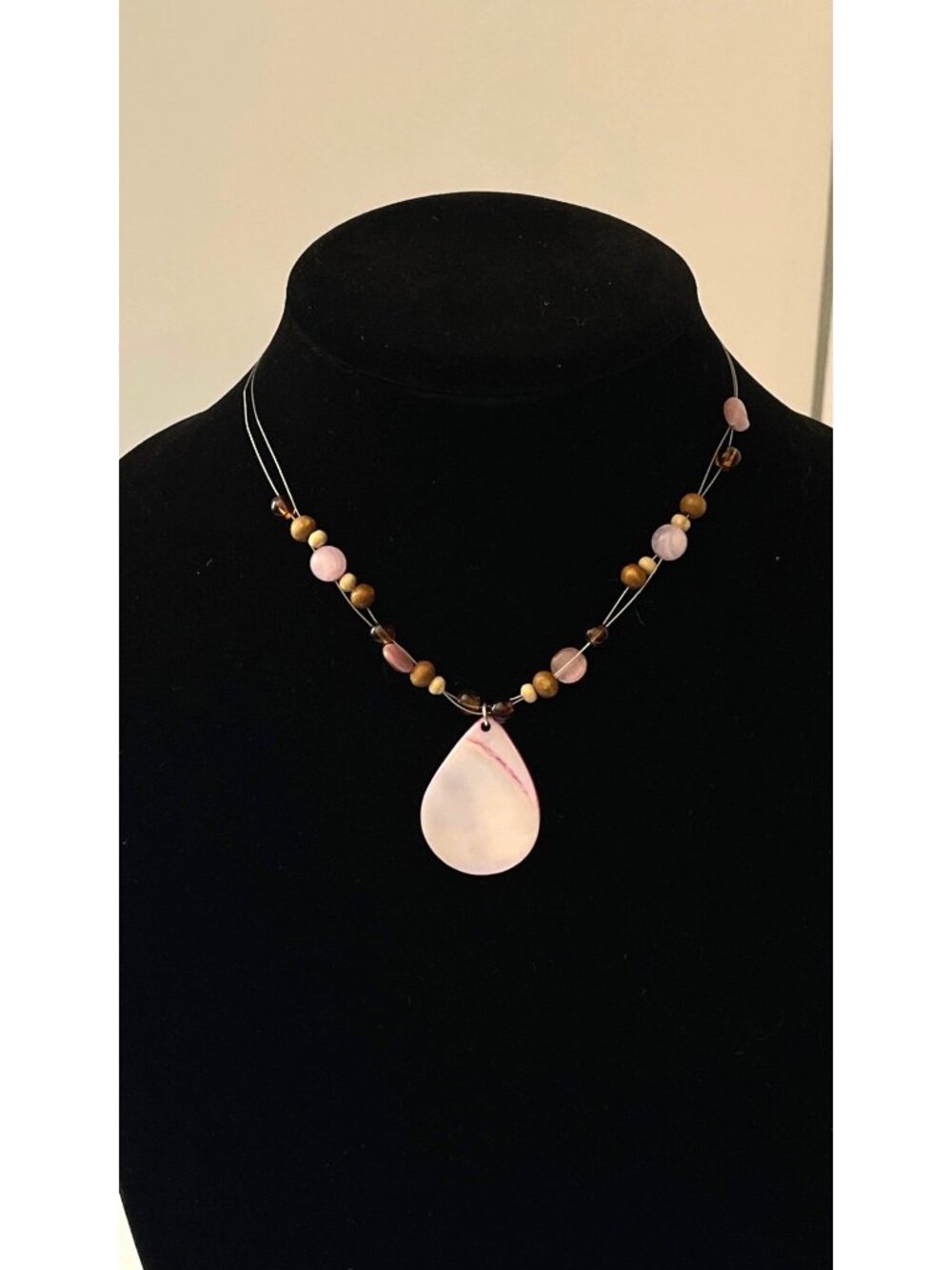 Limited Too Choker Pink Shell Pendant Necklace Quartz Wood Beads Vintage Y2K Dea